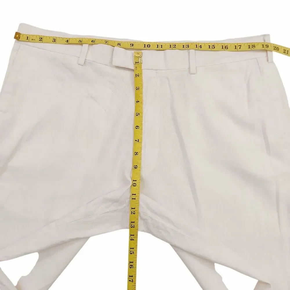 Cubavera Pants Mens 38x30 Ivory Linen Rayon Flat Front Resort Beach Tropical